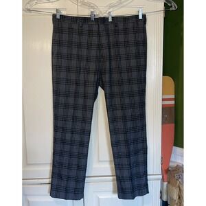 Murano Pants Men 38x30 Alex Fit Plaid Windowpane Gray Trousers Preppy Dressy